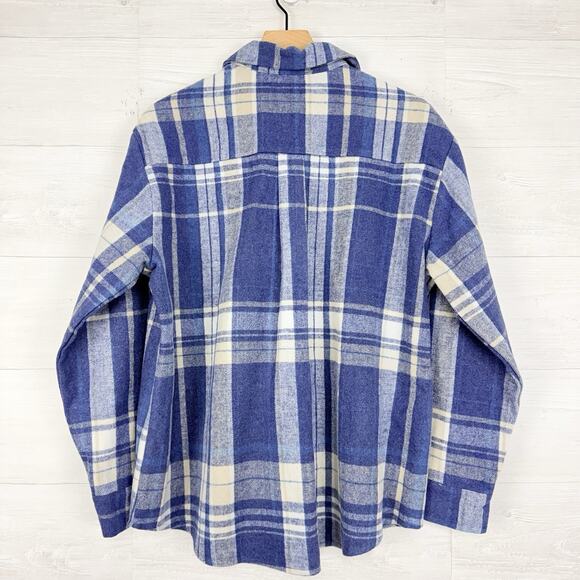12th Tribe Fireside Flannel Jacket Women One Size Blue Plaid Oversize Wool Blend - Picture 7 of 15